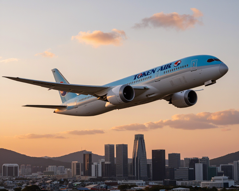 Korean Air Aircraft in Seoul Sunset